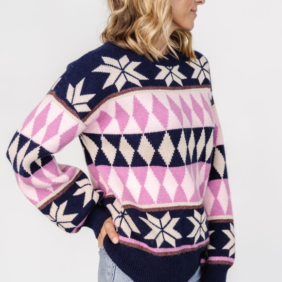 Baltic Born Zermatt Sweater | Navy + Pink Print Size MM - Picture 2 of 5